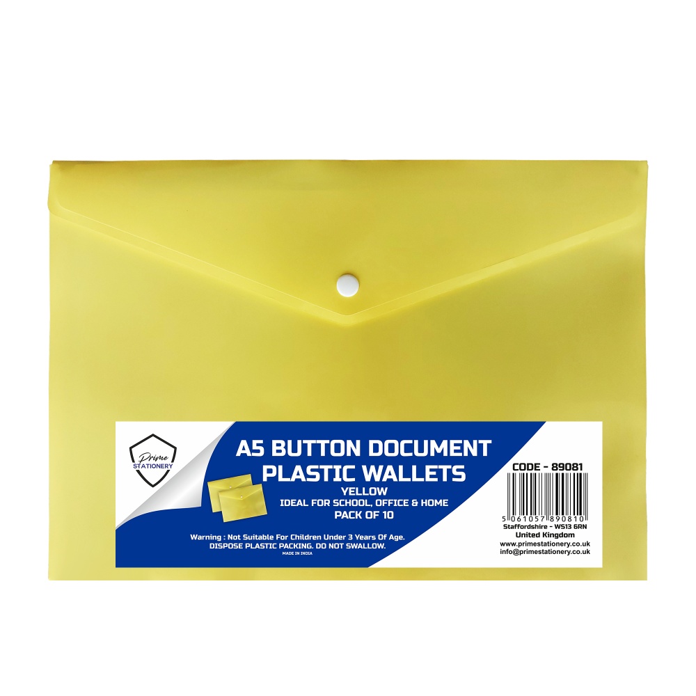 Prime A5 Stud Wallet Yellow Pack of 10